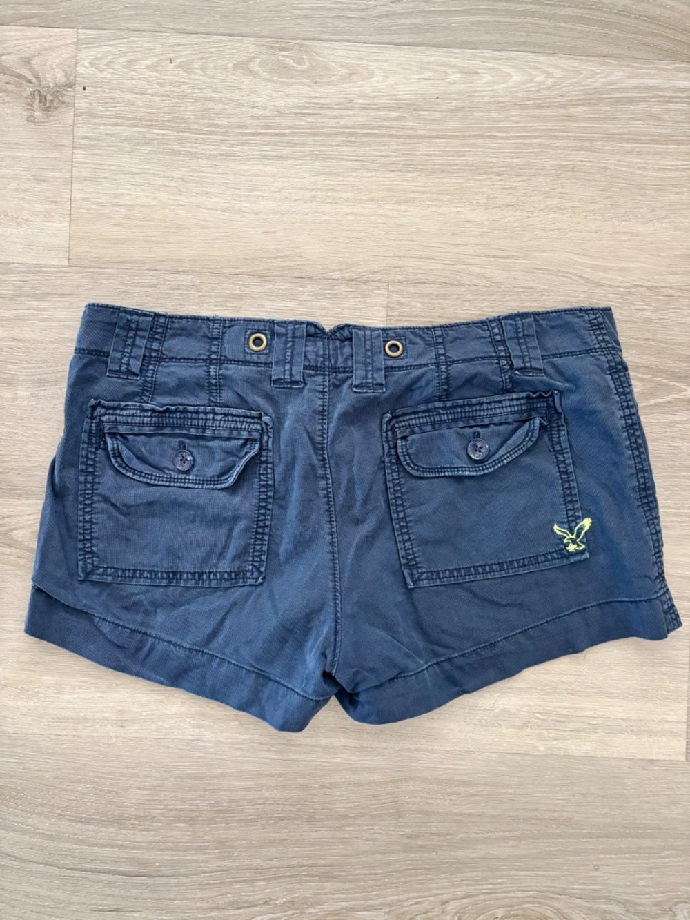 VINTAGE Y2K American Eagle Low Rise Mini Utility Shorts Navy Blue Logo Sz 10